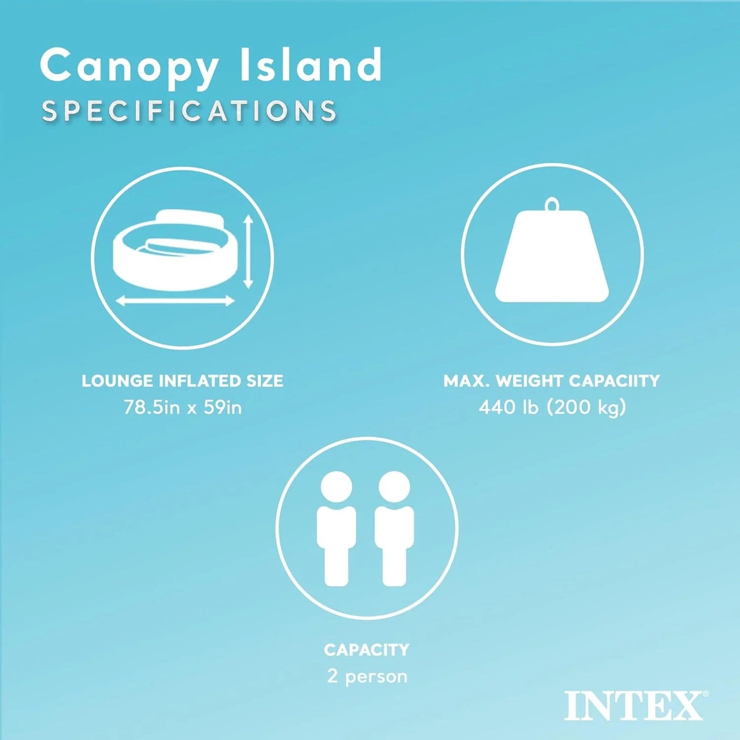 58292EP Canopy Island Inflatable Pool Float: Comfortable Lounge Surface – Built-in Cup Holders – Detachable Sunshade – 440lb Max Weight Capacity – 78.5" x 59"