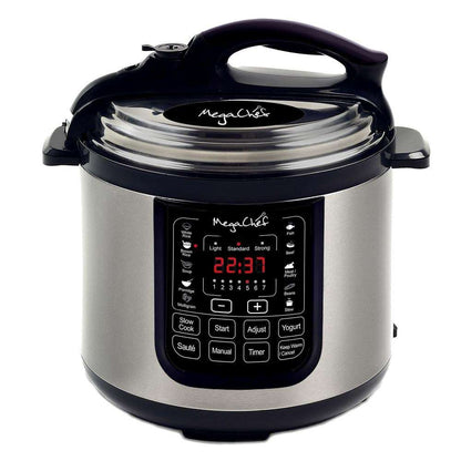 MegaChef 8 Qt Stainless Steel Electric Pressure Cooker with Digital Presets & Slow Cook Function