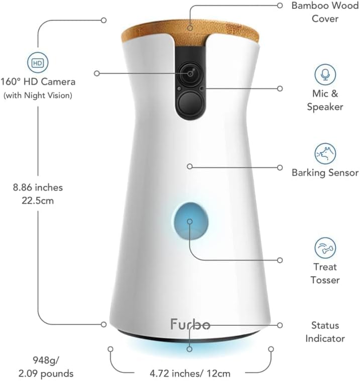 360° Cat Camera: See Your Cat from Anywhere | Rotating 360° Cat Tracking, Treat Toss, Color HD Night Vision, 2-Way Audio, Real-Time Notifications, Designed for Cats | Pet Camera w/Phone App
