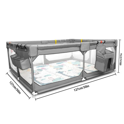 Baby Playpen with Mat 75"*59", Extra Large Playpen for Babies and Toddlers with Storage Bag, BPA-Free, Non-Toxic, Safe No Gaps Playards for Babies, Sturdy Safety Play Yard for Indoor Outdoor Fun, Grey