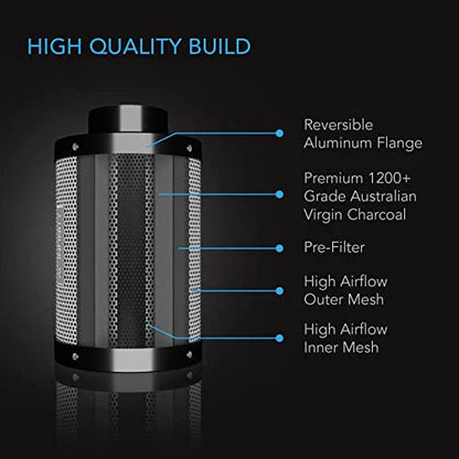 AC Infinity Air Carbon Filter 12" with Premium Australian Virgin Charcoal, for Inline Duct Fan