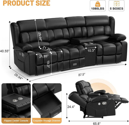 3 Seat Reclining Sofa with Storage Drawer USB Ports & Cup Holders Manual Couch