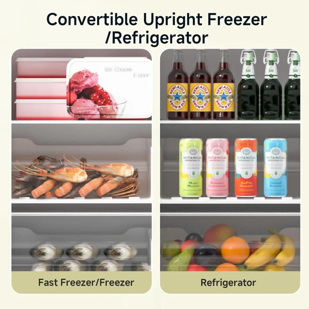 BANGSON Upright Freezer, 7.0 Cu.ft Stand Up Freezer, Convertible Upright Freezer/Refrigerator, Single Door for Kitchen,Garage, Office, Apartment, Silver