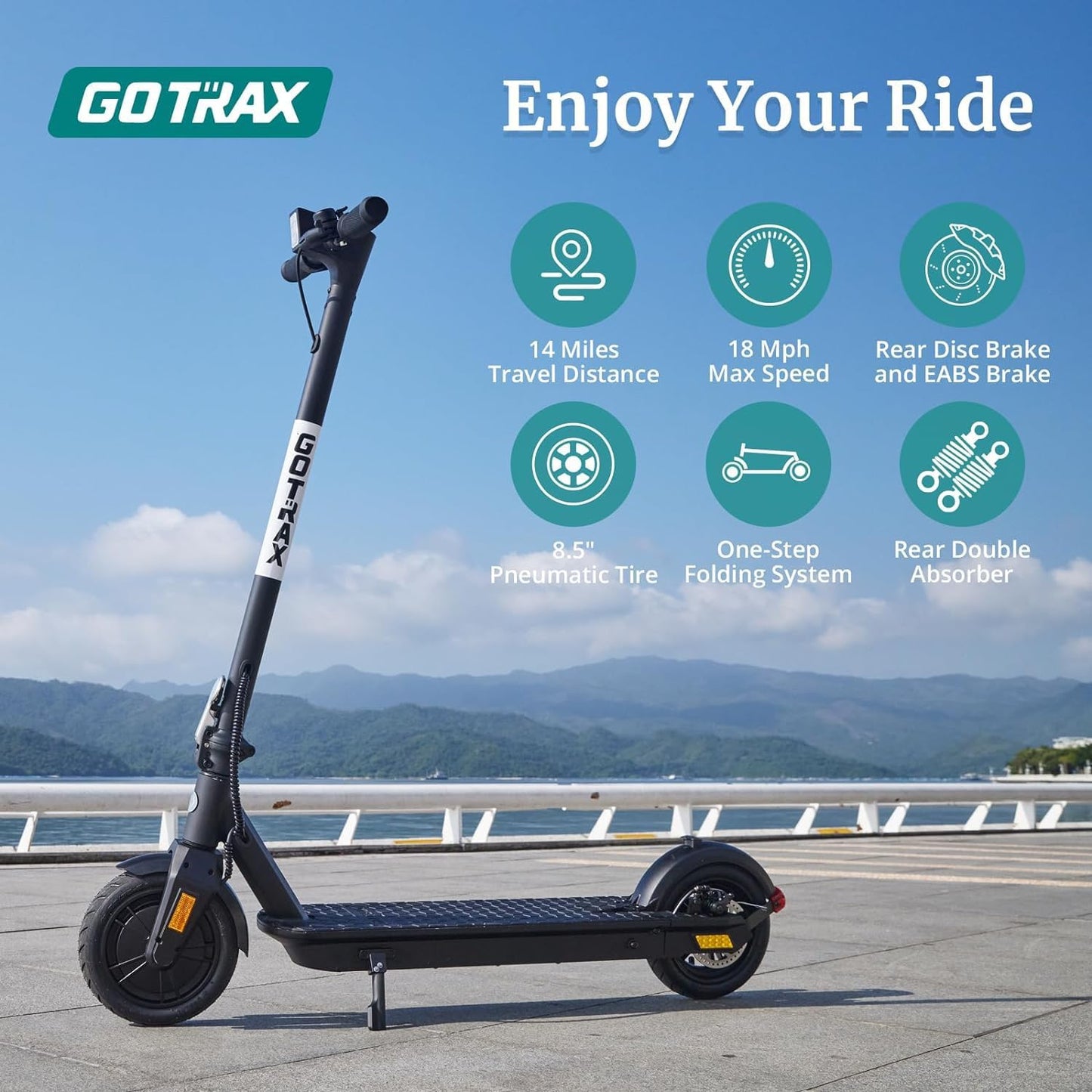 Adult Electric Scooter, 8.5 Inch Pneumatic Tires, Max Range 14/18 Miles, Max Speed 15.5/18 MPH, Powered by 300 Watt Motor, with Cruise Control Adult Folding Electric Scooter