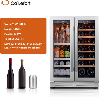 24'' Wine Cooler Refrigerator - 46 Bottle Wine Fridge Dual Zone with Modern Touch Intelligent Digital 40°-65°F Low Noise, Built in or Freestanding Wine Cooler for Home and Kitchen