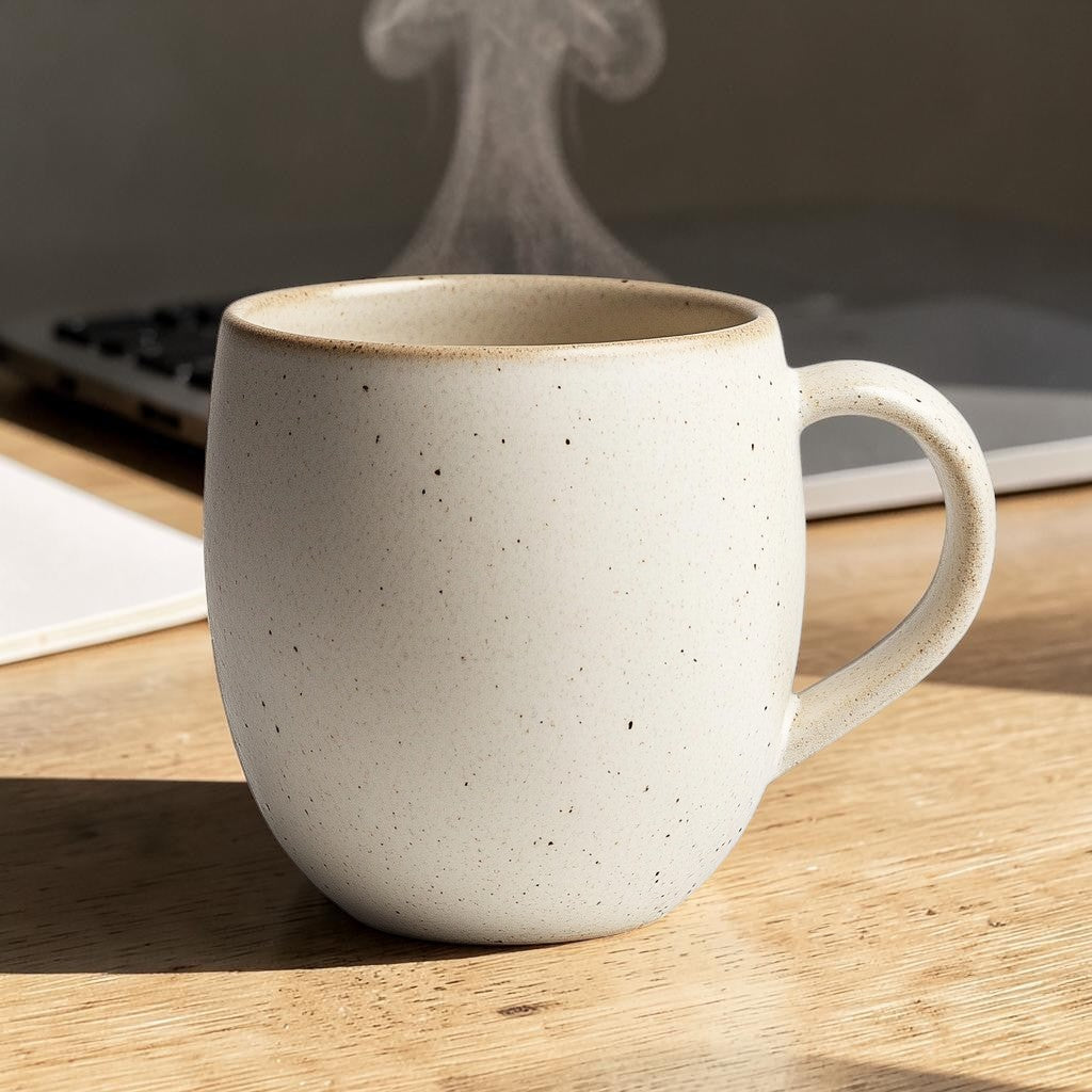 Nulip 16oz Large Ceramic Coffee Mug - Matte Cream White with Speckled Glaze - Ergonomic Handle - Dishwasher & Microwave Safe - Hand-Finished