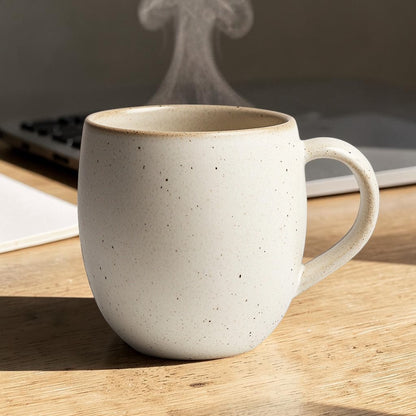 Nulip 16oz Large Ceramic Coffee Mug - Matte Cream White with Speckled Glaze - Ergonomic Handle - Dishwasher & Microwave Safe - Hand-Finished