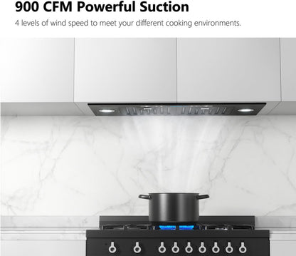 30 inch Built-in/Insert Range Hood 900 CFM, Ducted/Ductless Convertible Duct, Stainless Steel Kitchen Vent Hood with 4 Speed Gesture Sensing&Touch Control Panel(IKB01-30)