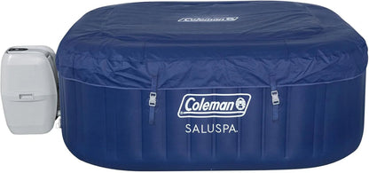 4 to 6 Person Inflatable Hot Tub Square Portable Outdoor Spa with 114 Soothing AirJets and Insulated Cover, Gray-Coleman