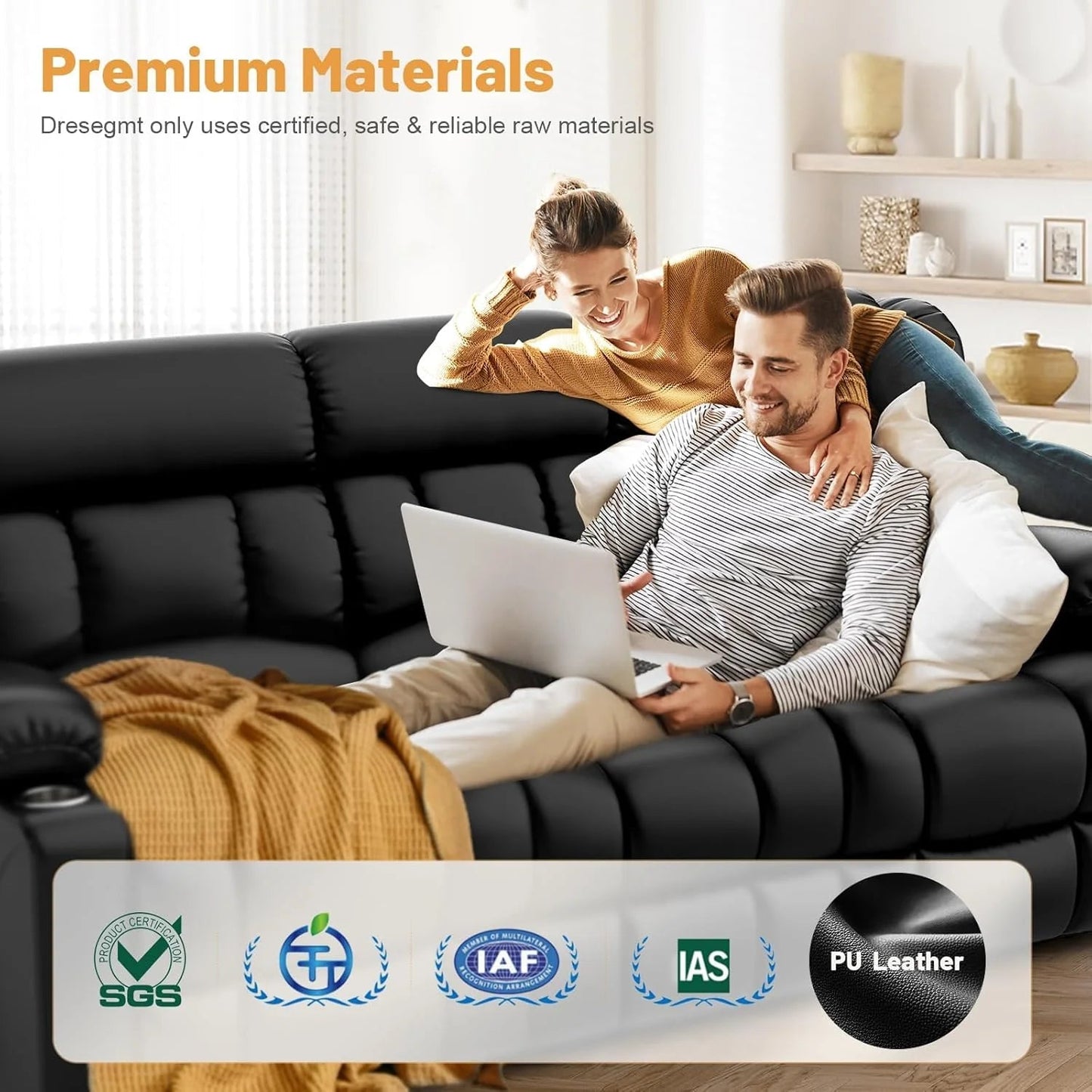 3 Seat Reclining Sofa with Storage Drawer USB Ports & Cup Holders Manual Couch