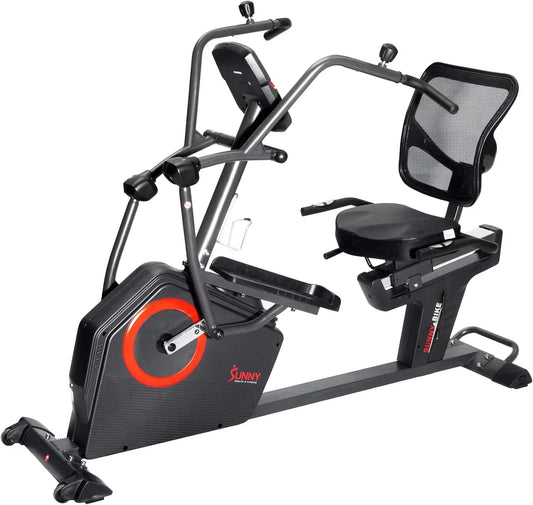 Health & Fitness Electromagnetic Recumbent Cross Trainer Exercise Elliptical Bike w/Arm Exercisers, Easy Access Seat & Exclusive SunnyFit App Enhanced Bluetooth Connectivity - SF-RBE4886SMART