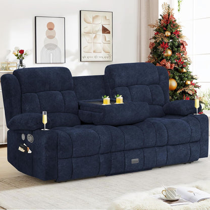 3 Seat Reclining Sofa with Storage Drawer USB Ports & Cup Holders Manual Couch