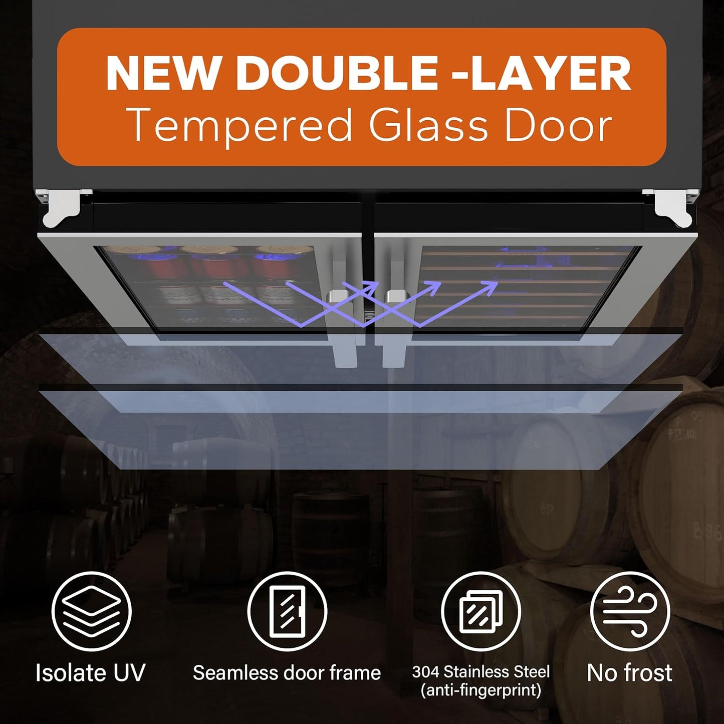24'' Wine Cooler Refrigerator - 46 Bottle Wine Fridge Dual Zone with Modern Touch Intelligent Digital 40°-65°F Low Noise, Built in or Freestanding Wine Cooler for Home and Kitchen
