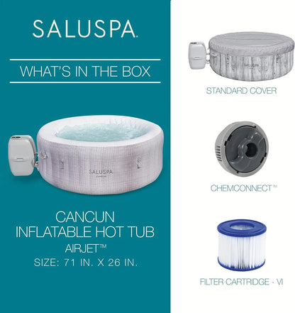 Bestway SaluSpa Fiji AirJet Large Round 2 to 4 Person Inflatable Hot Tub Portable Outdoor Spa with 120 AirJets and EnergySense Cover, Grey