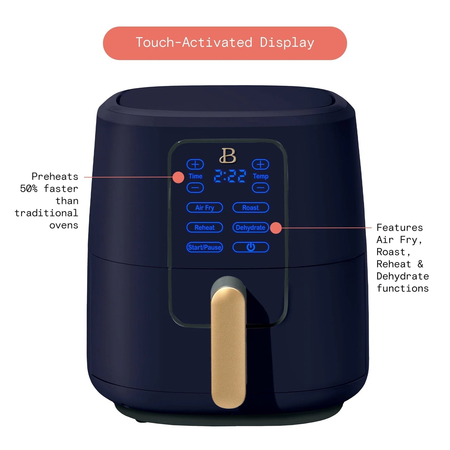 Beautiful 6 Qt Air Fryer with TurboCrisp Technology and Touch-Activated Display, Starry Night by Drew Barrymore, Blue