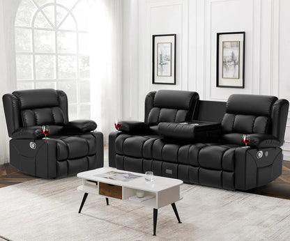 3 Seat Reclining Sofa with Storage Drawer USB Ports & Cup Holders Manual Couch
