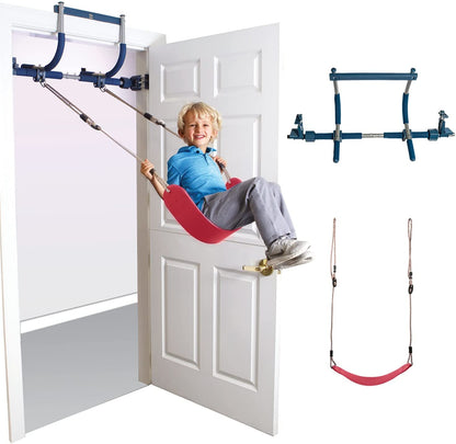 6 Piece Indoor Doorway Gym Set for Kids – Indoor Swing for Kids Includes Kids Swing Chair, Rings, Hanging Trapeze, Ladder, Swinging Rope & Pullup Bar